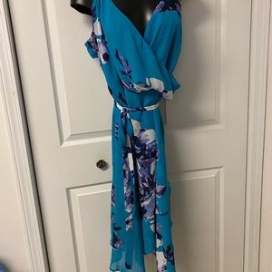 Turquoise Blue Flowered Dress Size 18